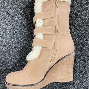 Tan Wedged Booties Size 7